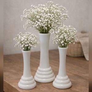 Vintage Randall Milk Glass Set Of 3 Vases